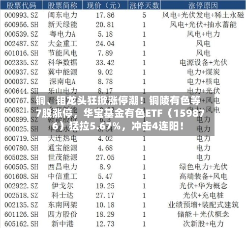 铜	、钼龙头狂掀涨停潮！铜陵有色等7股涨停，华宝基金有色ETF（159876）猛拉5.67%，冲击4连阳！-第3张图片