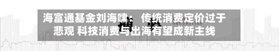 海富通基金刘海啸: 传统消费定价过于悲观 科技消费与出海有望成新主线-第2张图片