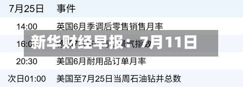 新华财经早报:7月11日-第1张图片