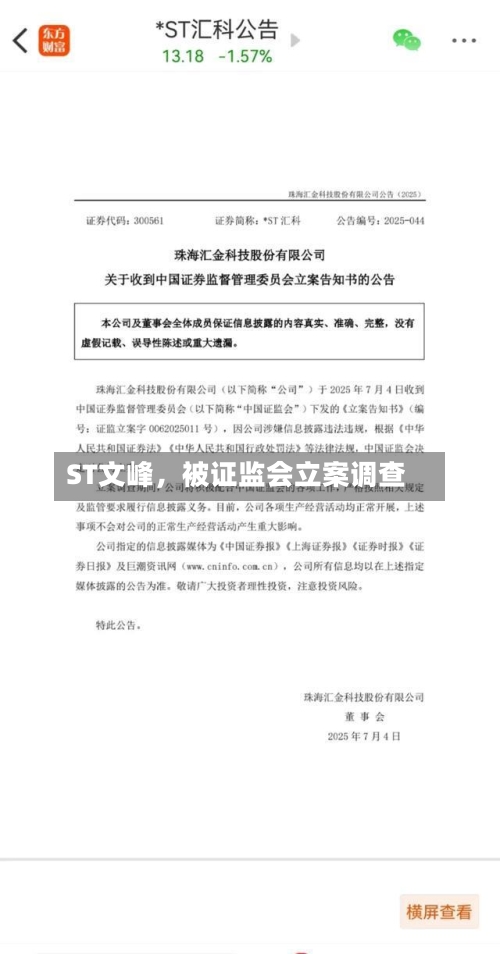 ST文峰，被证监会立案调查-第3张图片