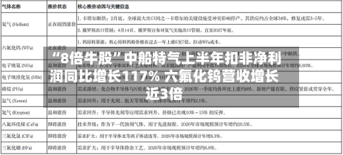 “8倍牛股”中船特气上半年扣非净利润同比增长117% 六氟化钨营收增长近3倍