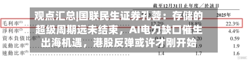 观点汇总|国联民生证券孔蓉:存储的超级周期远未结束,AI电力缺口催生出海机遇,港股反弹或许才刚开始