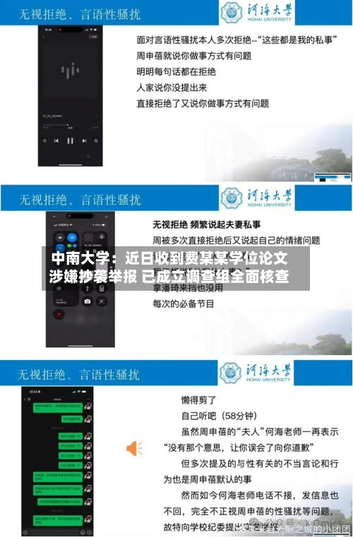 中南大学:近日收到费某某学位论文涉嫌抄袭举报 已成立调查组全面核查