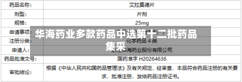 华海药业多款药品中选第十二批药品集采-第2张图片
