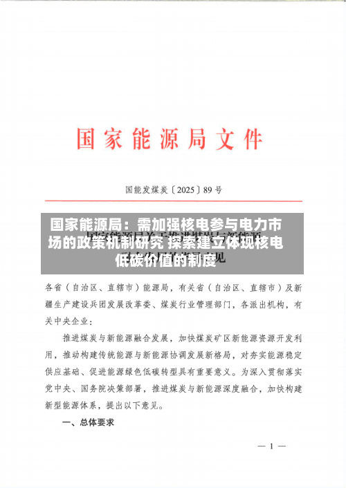 国家能源局:需加强核电参与电力市场的政策机制研究 探索建立体现核电低碳价值的制度-第2张图片